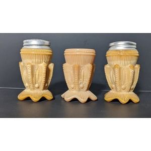 Greentown chocolate glass Cactus Salt and Pepper Shakers and Toothpick Holder